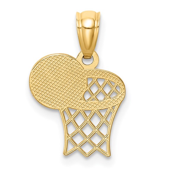 14k Yellow Gold Genuine Sports Basketball and Hoop Necklace Charm Pendant - Picture 5 of 5